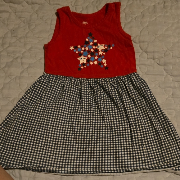 Match Other - Match Red Star Pattern Dress with Black Checkered Skirt